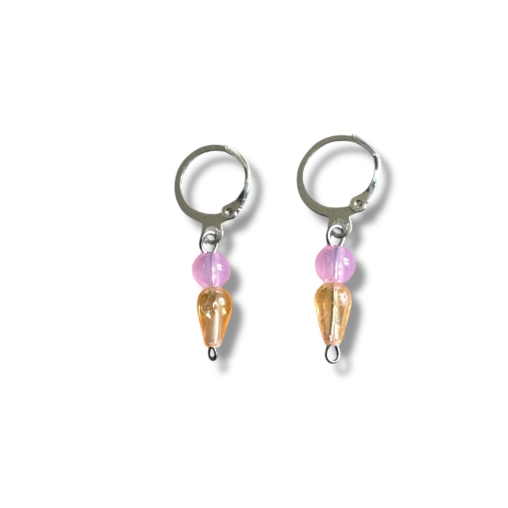 3 FOR $10 HANDCRAFTED Peach Reversed Tear Drop & Pink Glass Beaded Earrings